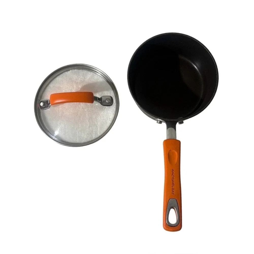 Rachael Ray Hard Anodized 1 Quart Saucepan w/ Lid Nonstick Orange Handle